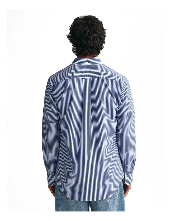 Regular Fit Striped Poplin Shirt in College Blue