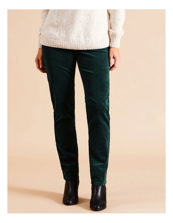 Recycled Cotton Blend 5 Pocket Stretch Cord Pant In Pine
