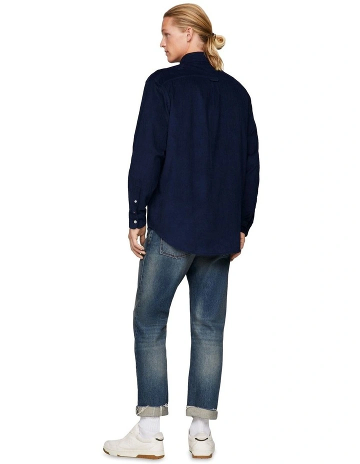 Textured Corduroy Long Sleeve Shirt in Navy