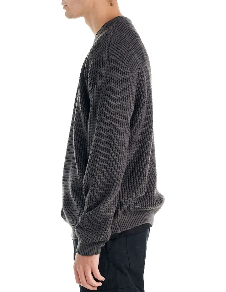 Imperia Knitted Texture Crew Sweater in Charcoal