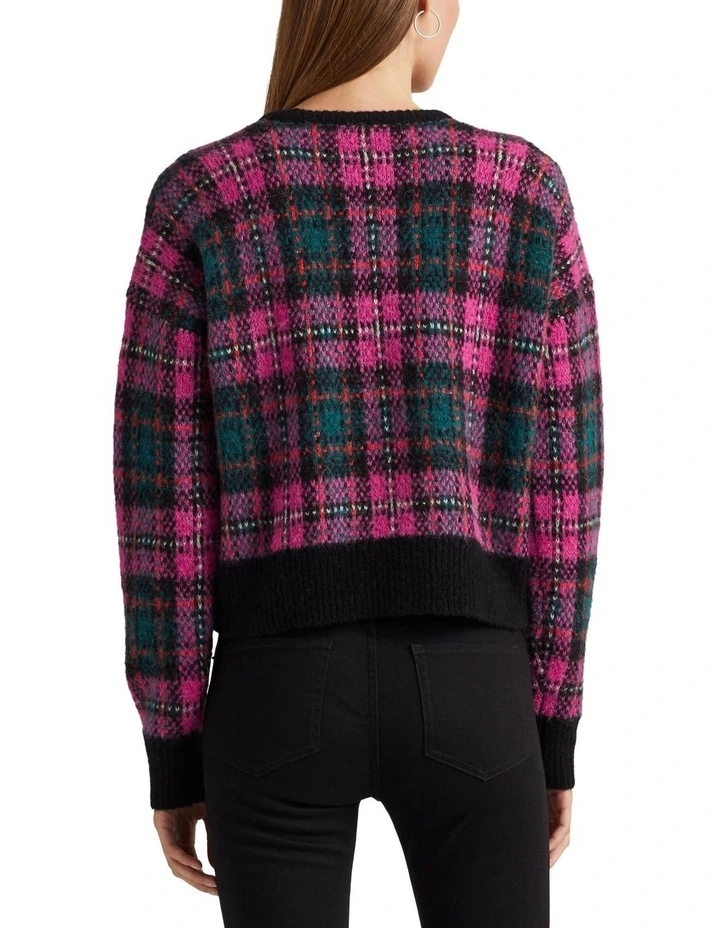 Plaid Wool-Blend Sweater in Pink Multi