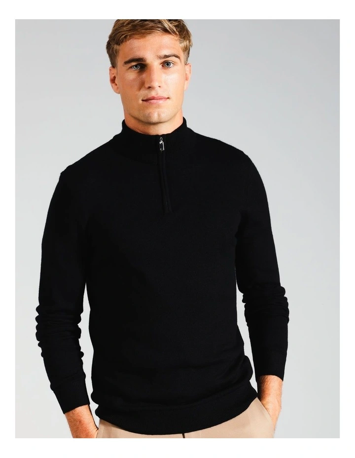 Australian Merino 1/4 Zip Knit in Black