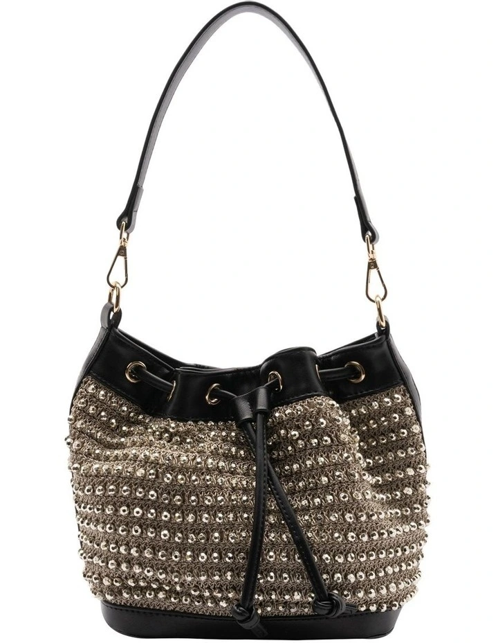 Kylie Bucket Beaded Bag in Light Gold