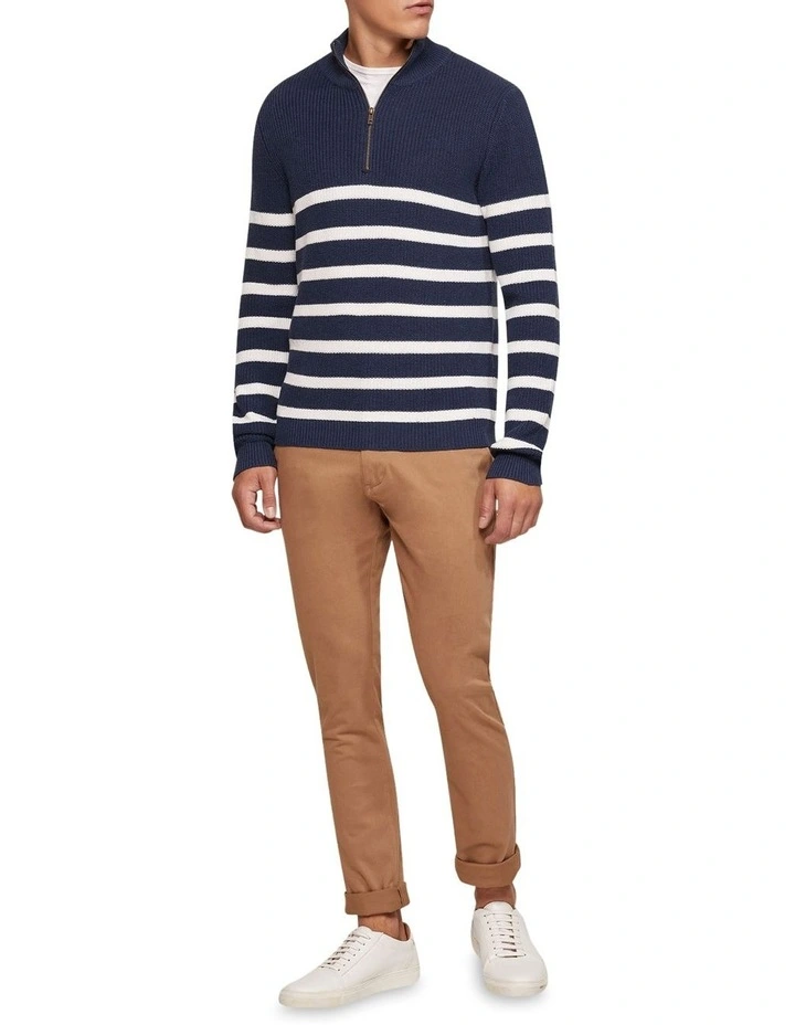 Jack Knitted Stripe Zip Up Sweater in Navy