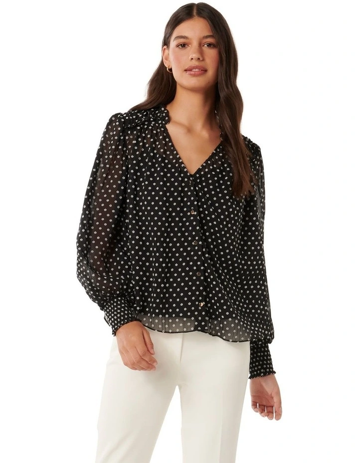 Tiarna Ruffle Trim Blouse in Navy