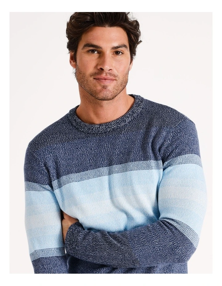 Devonport Block Stripe Crew Knit in Blue
