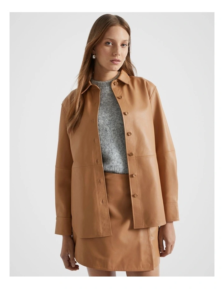 Leather Shirt in Fudge