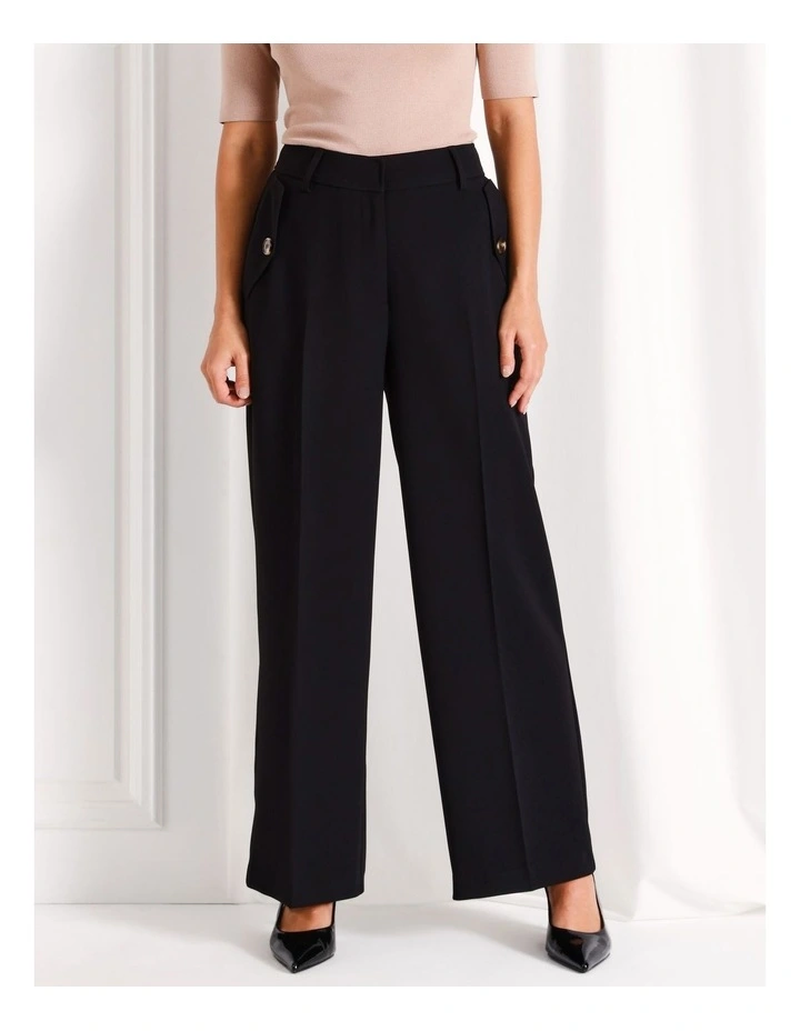Button Pocket Wide Leg Pant in Black