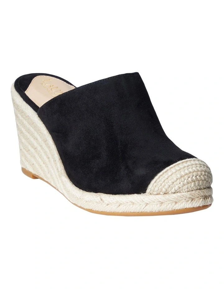 Pennie Suede Espadrille Wedge Heel in Black