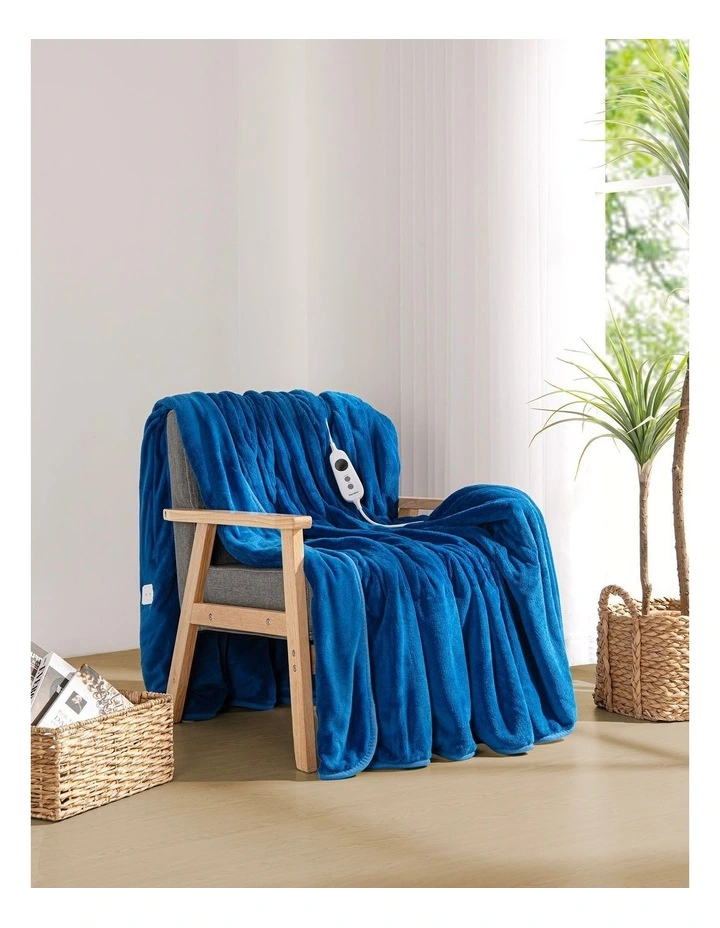 Coral Fleece Heated Throw in Classic Blue