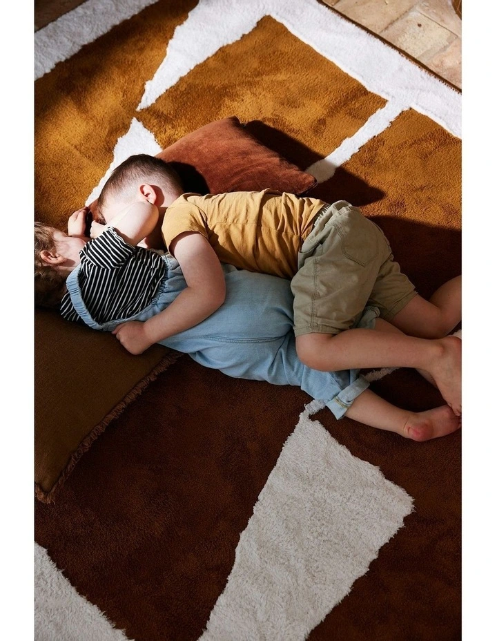 Human Washable Cotton Feel Rug Runner in Brown