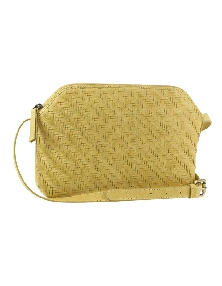 Woven Embossed Leather Cross-Body Bag in Yellow