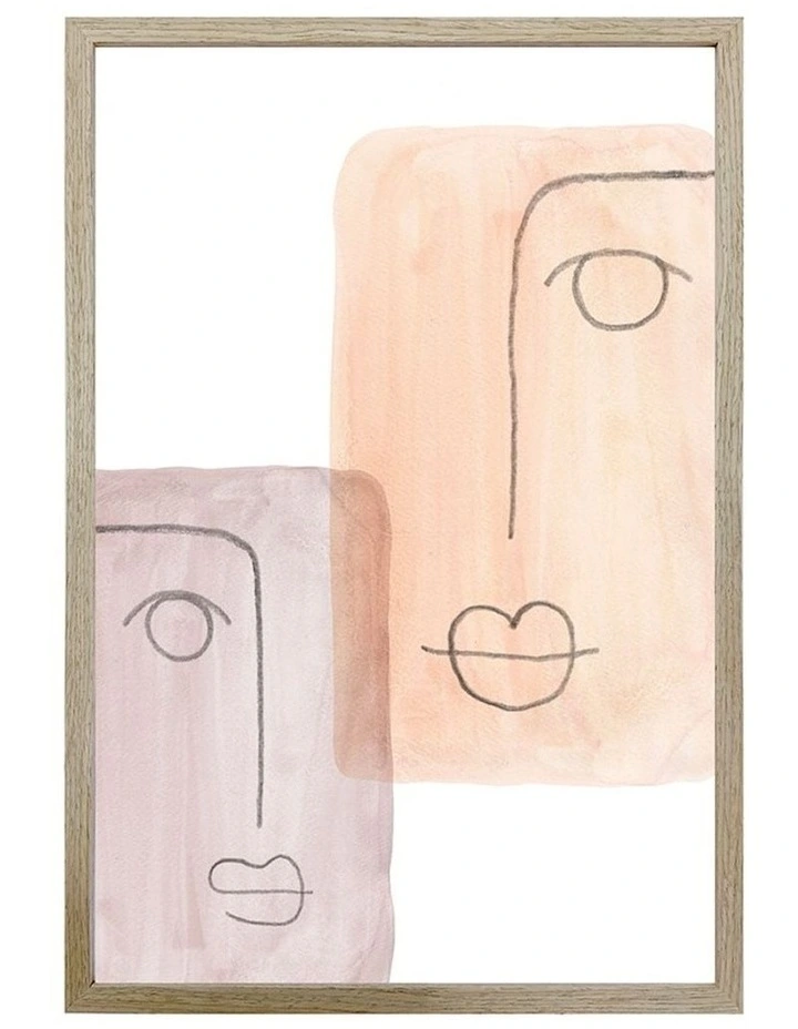 Large Abstract Faces Framed Print Wall Art in Multi