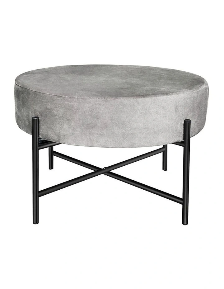 Round Velvet Foot Stool in Grey