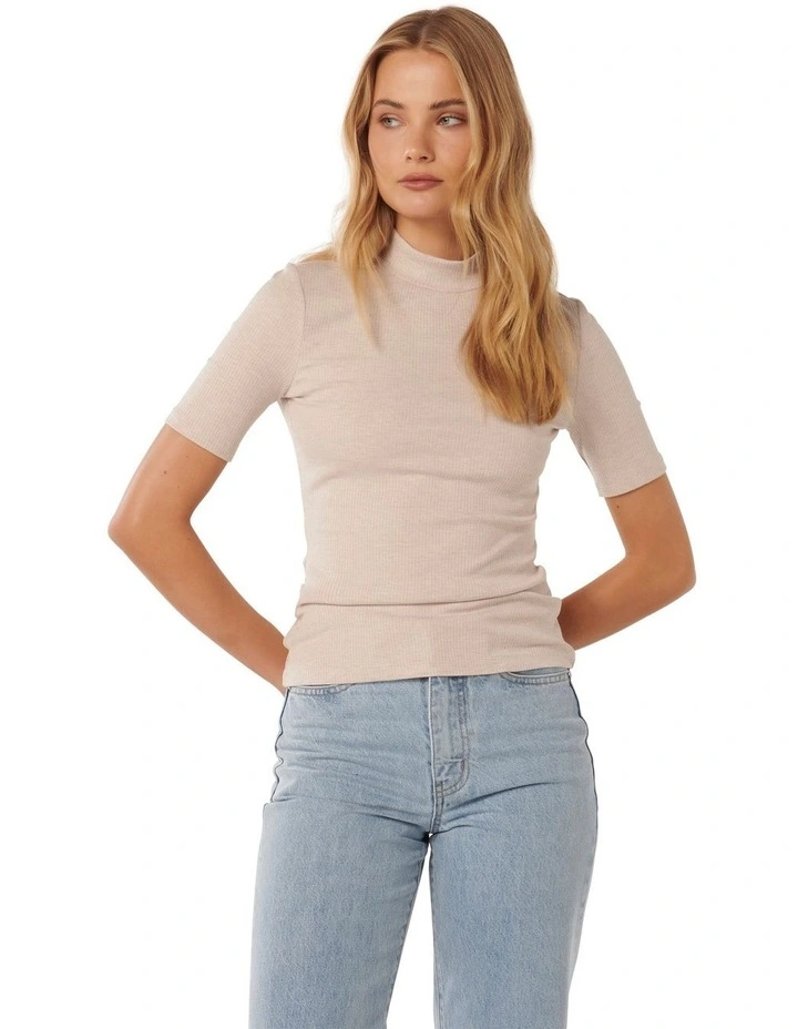 Jessa Mockneck Half Sleeves Tee in Oatmeal