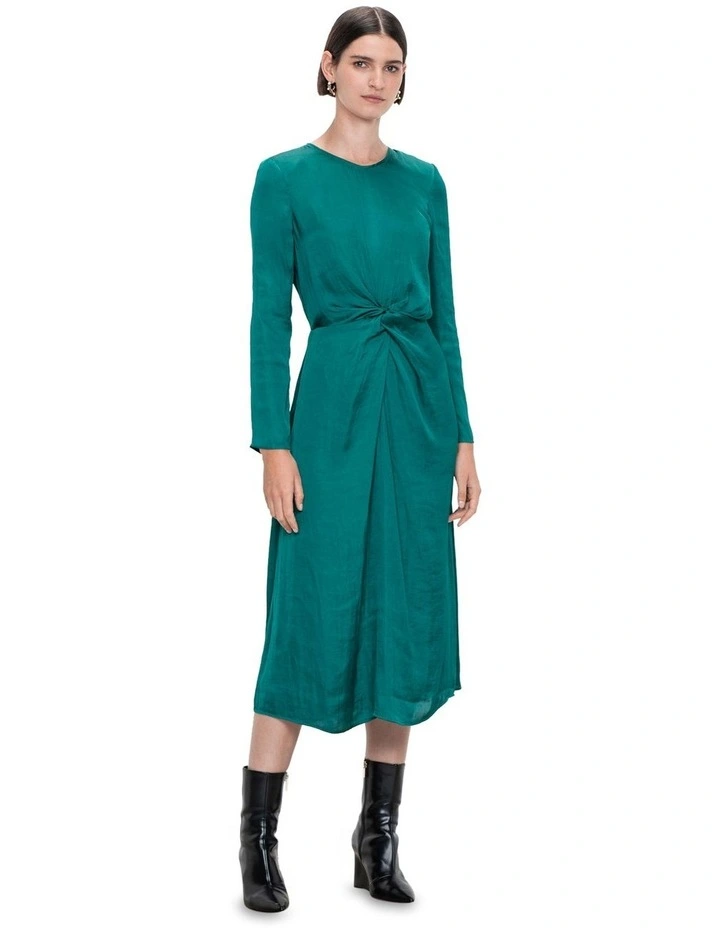 Drapey Satin Twist Dress in Green