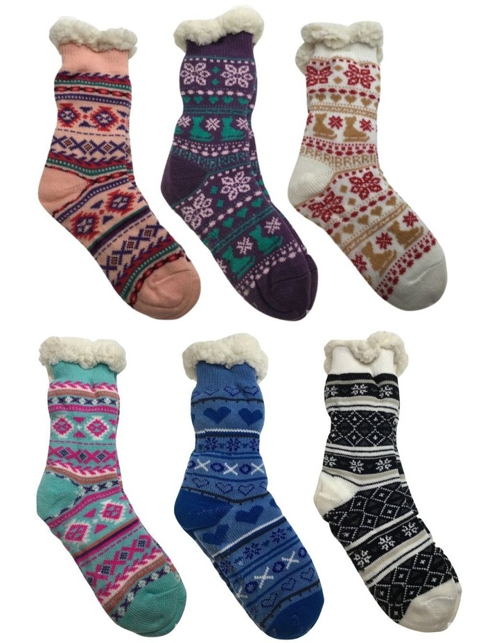 Thick Fur Bed Socks 6 Pairs One Size in Assorted Colours