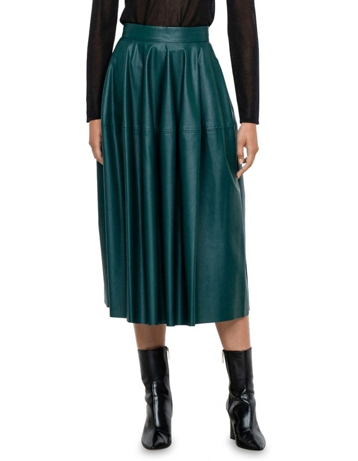 Faux Leather Full Skirt in Deep Green