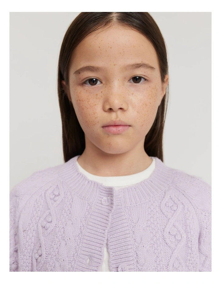 Scallop Cable Cardigan in Lilac