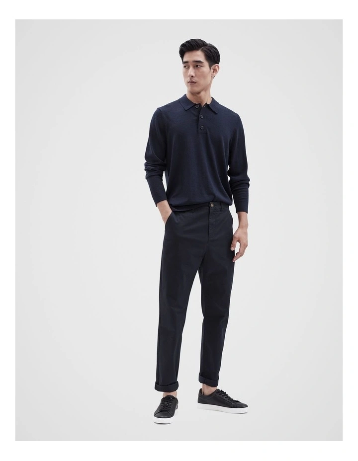Merino Wool Polo Shirt in Navy