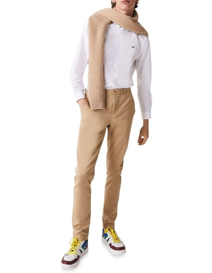 Long Sleeve Slim Stretch Poplin Shirt in White