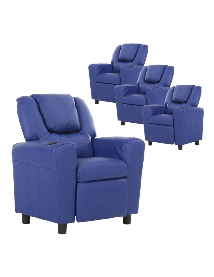 Oliver Recliner Sofa Arm Chair Set of 4 in Blue