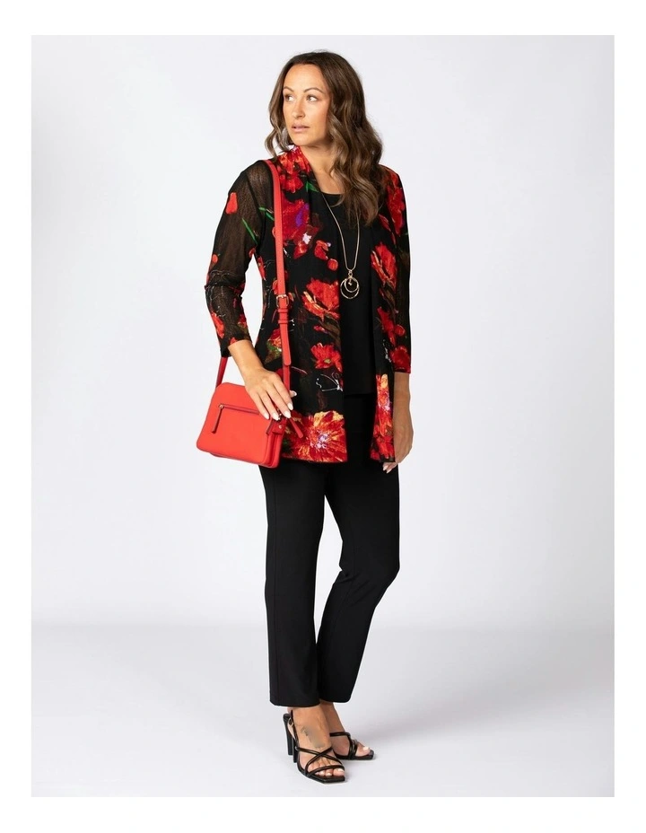 Naomi Printed Mesh Cardigan in Red Floral