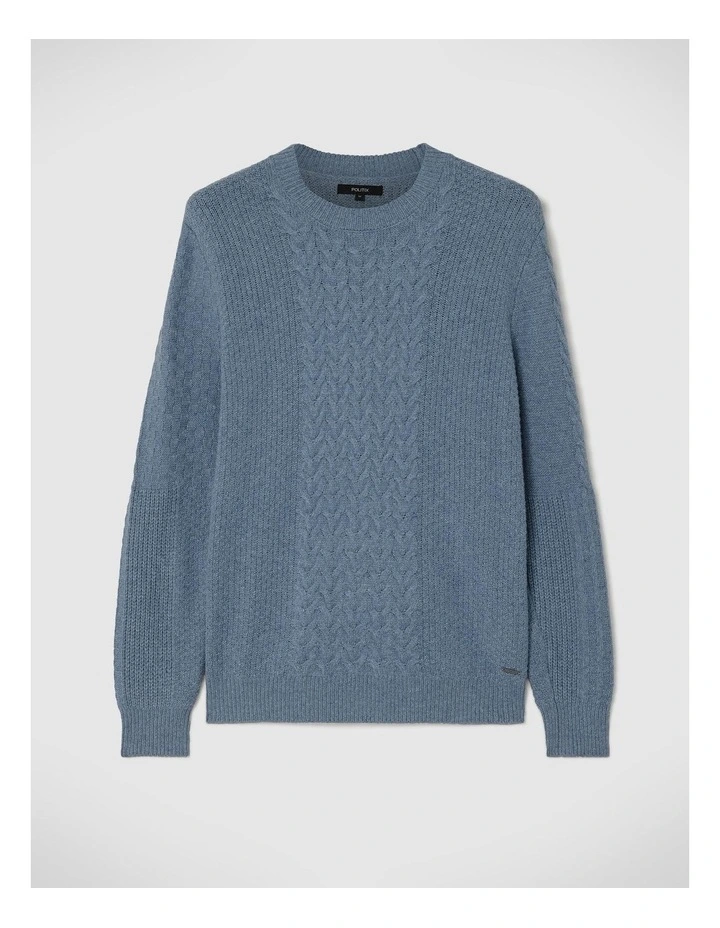 Heavyweight Chunky Knit With Contrast Cable Knit Design in Denim