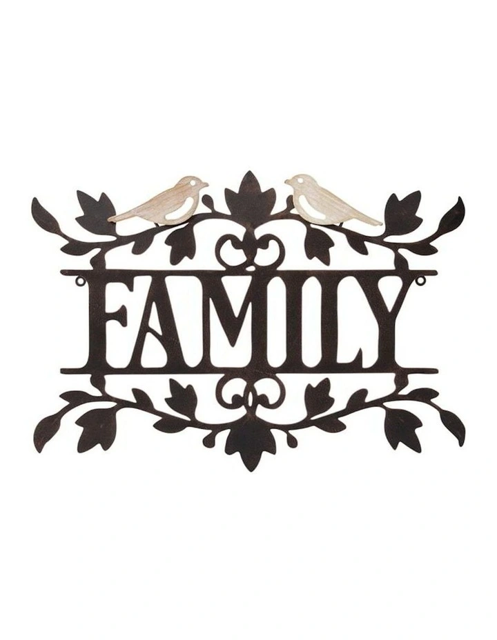 Family Lovebirds Plaque Sign Wall Art in Black
