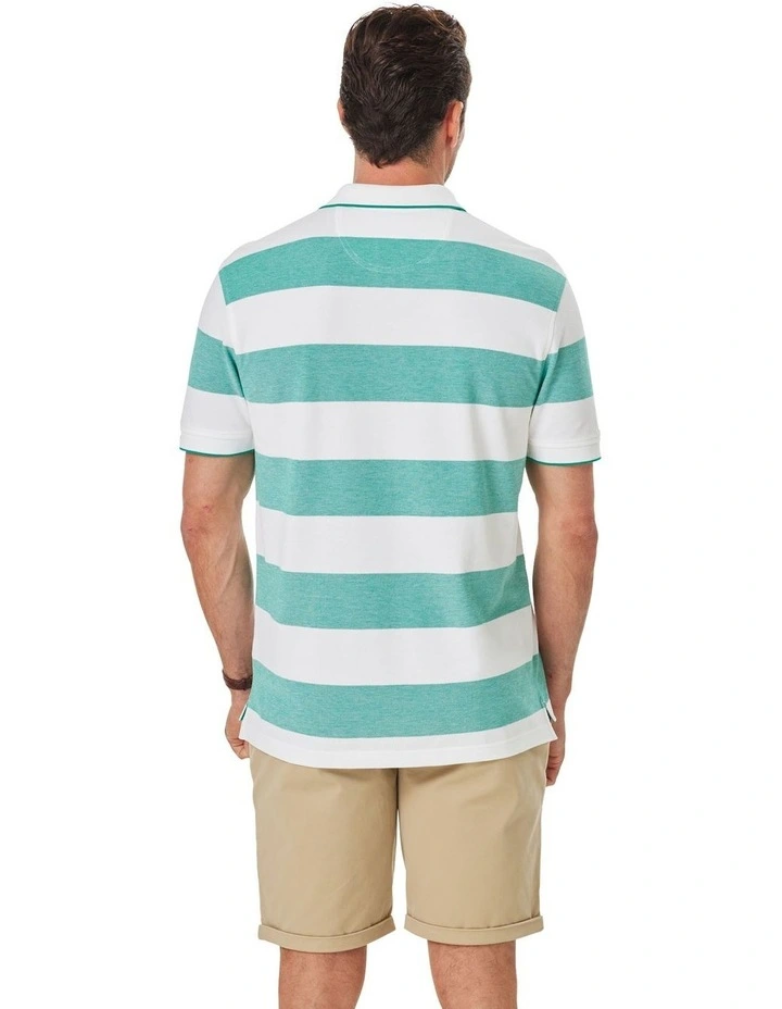 Block Stripe Polo Shirt in Green