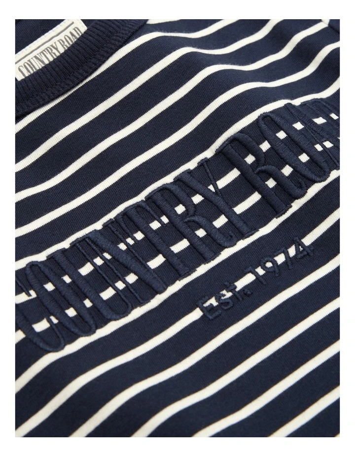 Verified Australian Cotton Long Sleeve Heritage T-shirt in Navy Stripe