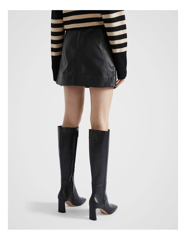 Leather Mini Panel Skirt in Black