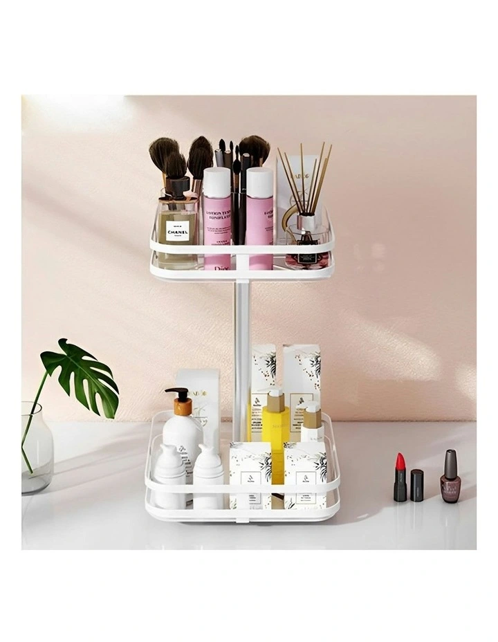Steel Square Rotating Multi-Function Kitchen Storage 2 Tier in White