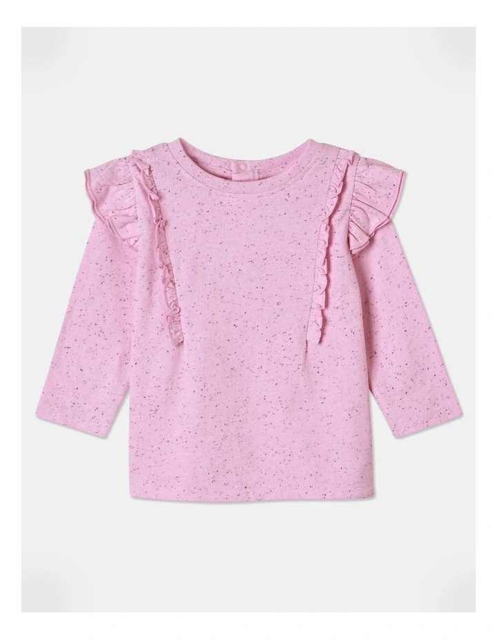 Frill Long Sleeve Tee in Light Pink