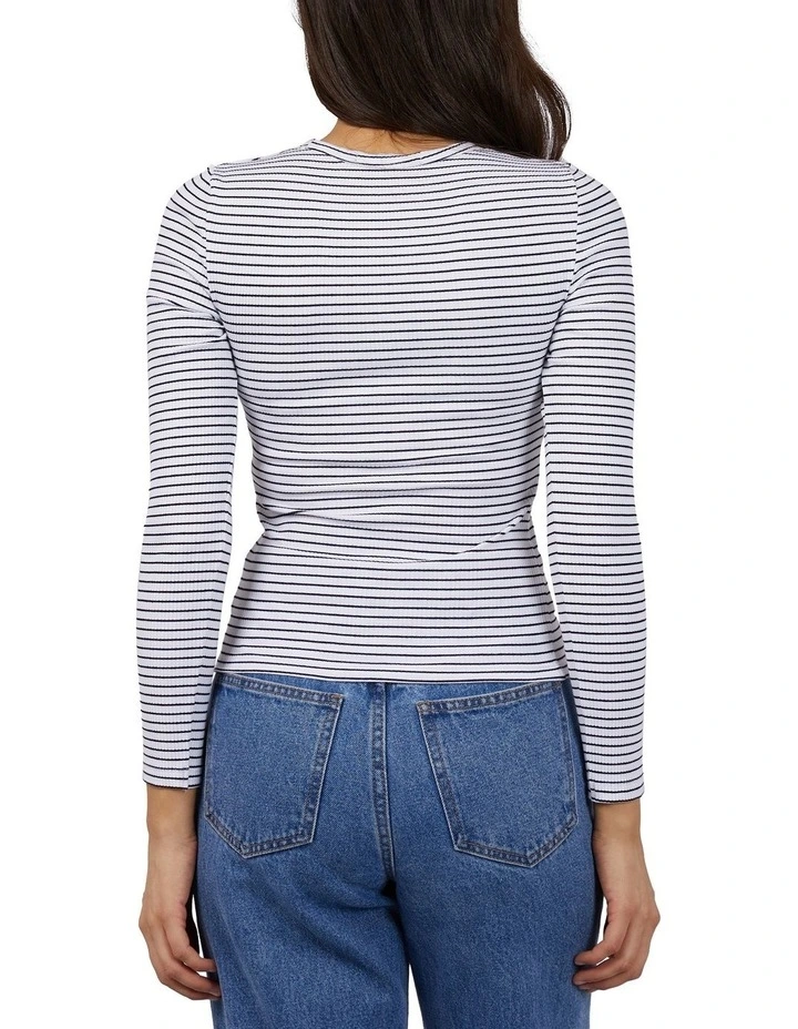 Eve Rib Stripe Long Sleeve Top in White