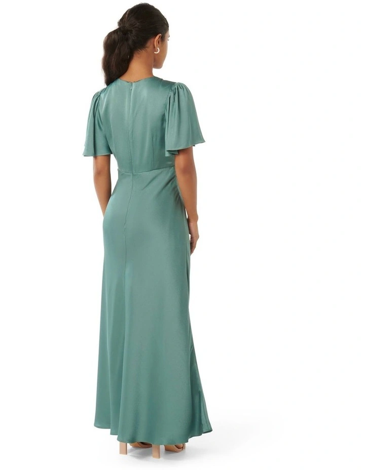 Chelsea Flutter Sleeves Maxi Dress in Green