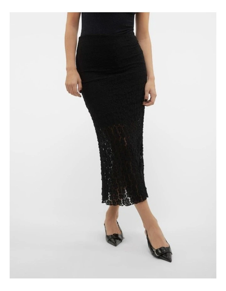 Ivania Midi Lace Skirt in Black