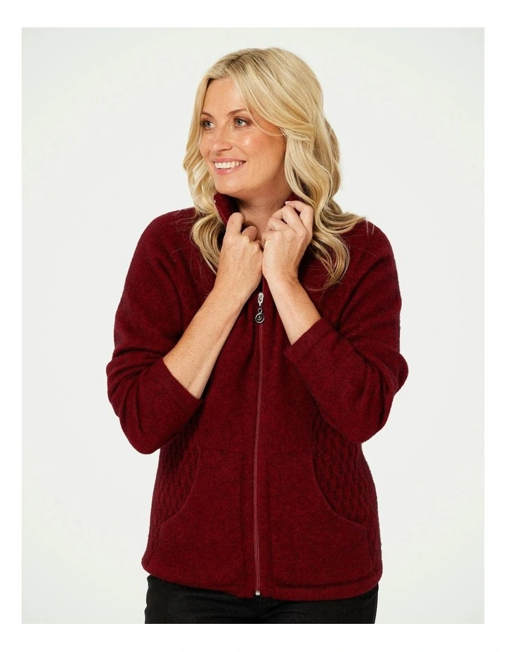 Possum Honeycomb Zip Up Cardigan in Red