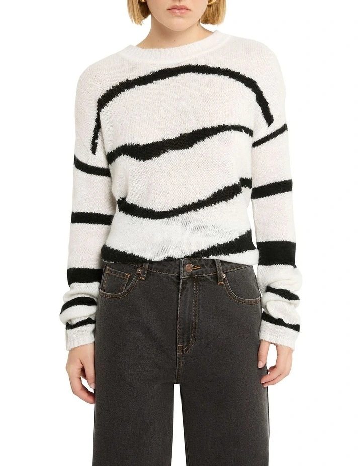 One Direction Stripe Knit Sweater in Black Multi