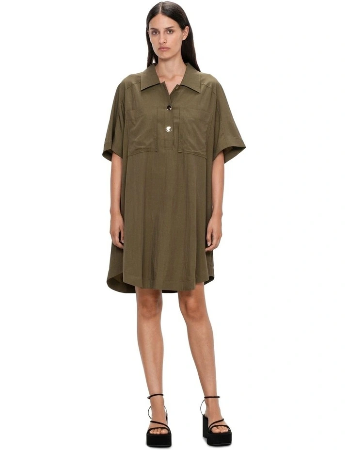 Light Rayon Shirt Dress in Dark Olive