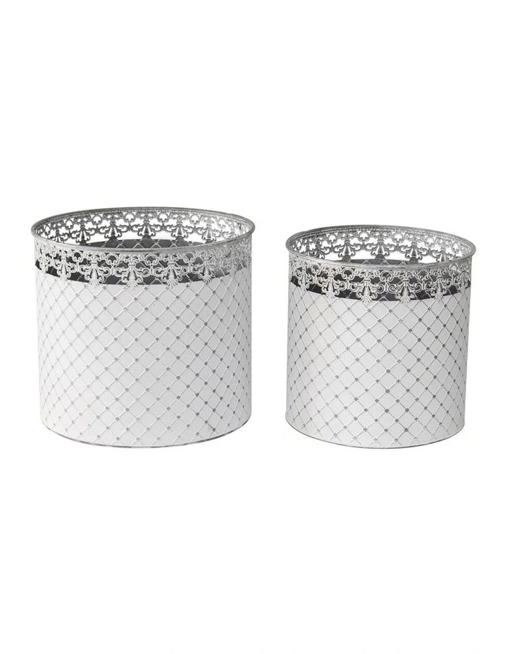 Nested Designer Round Planter Buckets Set of 2 in White