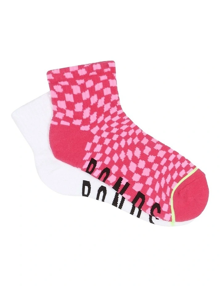 Womens Icons Quarter Crew Socks 2 Pack in Pink/White