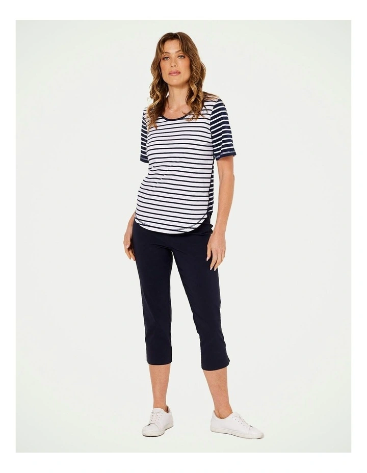 Riva Contrast Stripe Short Sleeves Top in Navy Multi