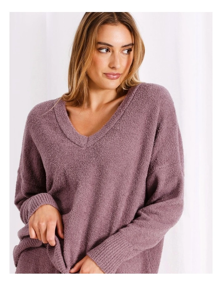 Boucle V-Neck Long Sleeve Top in Brown