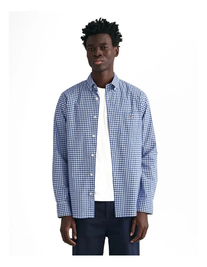 Regular Fit Gingham Poplin Shirt in College Blue