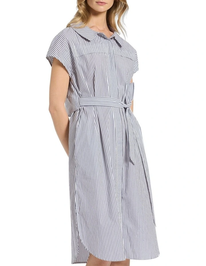 Mireya Stripe Shirt Dress in Ivory/Ink