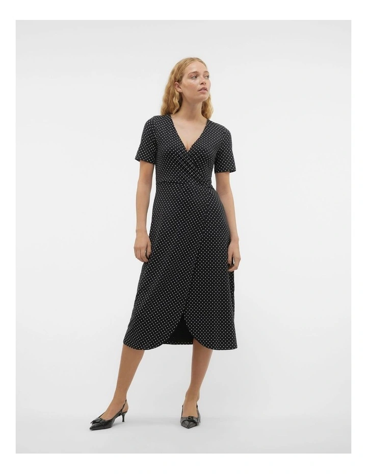 Barbara Dot Wrap Dress in Black Dot