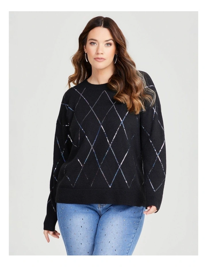 Diamond Sequin Knit Jumper in Black