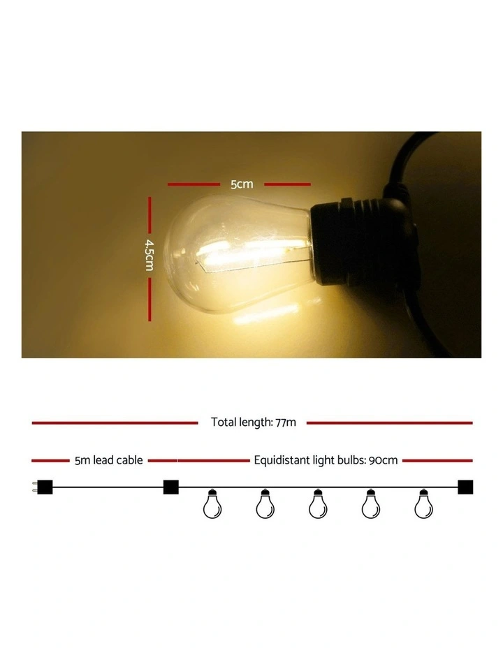Jingle Jollys 77m LED Festoon String Lights Kits Wedding Party Christmas Outdoor