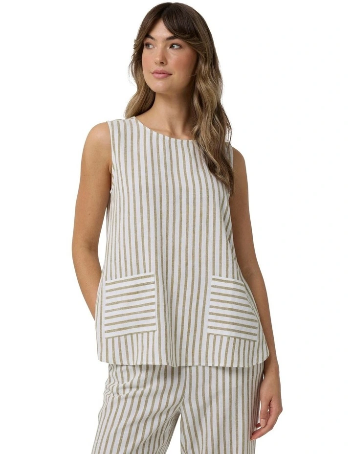 Stripe Linen Tank in Artichoke